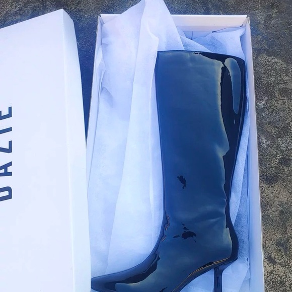 NEW Black Patent Leather Knee-High Boots - Picture 2 of 4